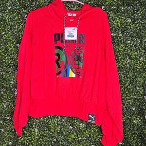 Women's Red Puma‎ cropped hoodie with bold graphic print